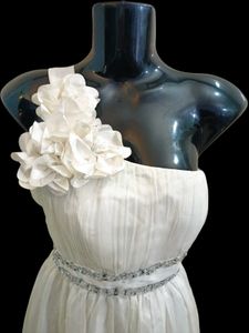 White One-Shoulder Party Dress Stretchy Bust-Waist