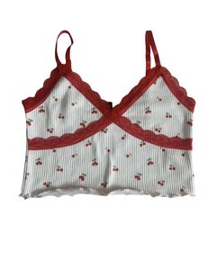 cherry printed red lace y2k top