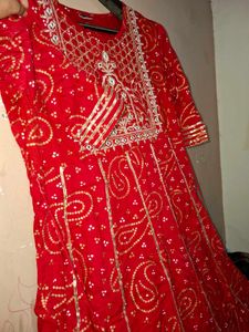 Red Printed Anarkali Kurti