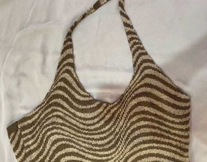 H&amp;M Brown Wave Knit Mini Dress