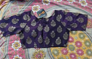 Purple Boat Neck Festive Blouse