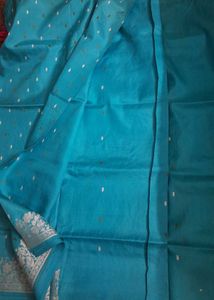 Teal Floral Banarasi Silk Saree With Blouse