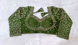 Olive Green Embroidered Full Sleeves Blouse