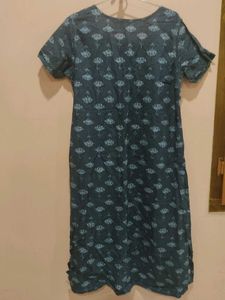 Blue Floral Print Kurti with Side Slits