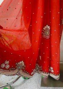 Red Georgette Saree Beads And Seep Work