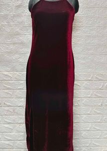 Bodycon Maroon Velvet Backless Dress