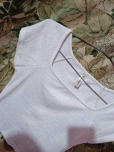 White Ribbed Square Neck Crop Top