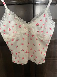 Ditsy print lace detail top