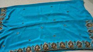 Elegant 🩵 Saree with Embroidery