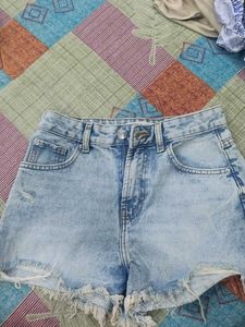 Distressed Denim High-Waisted Shorts