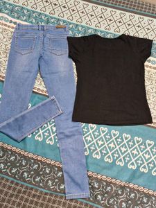Black T-Shirt 13-14y And Skinny Jeans 12y