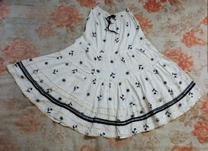 Navy &amp; White Embroidered Kurta with Skirt &amp; Dupatt