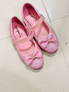 Girls Pink Glitter Bow Flats