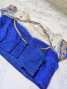 Elegant Blue &amp; Gold Embroidered Blouse