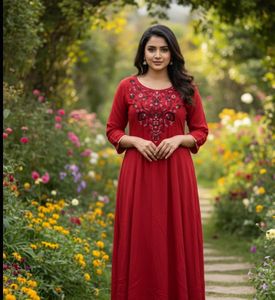Elegant Red Embroidered Kurti Dress