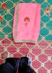 Pink Saree with Lace Border
