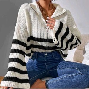 Y2k Striped Oversized Zip-Up Knit Sweater