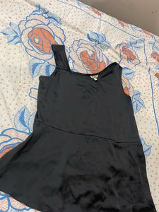 AND asymmetrical Satin Black Top