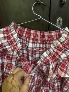 Checked Bardot Red Top