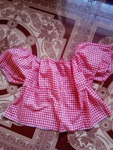 Red &amp; White Gingham Off-Shoulder Top