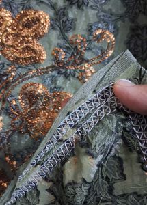 tissue type olive green chamki work saree