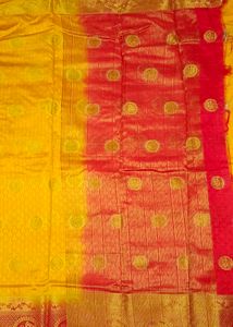 Brand New Golden &amp; Red Silk Saree