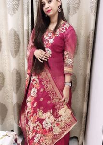 MAROON BANARASI SILK SUIT WITH PLAZZO