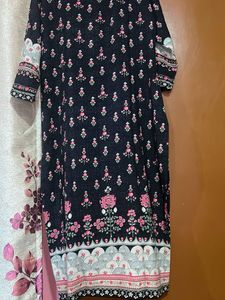 Charcoal Black &amp; Pink Printed Kurta