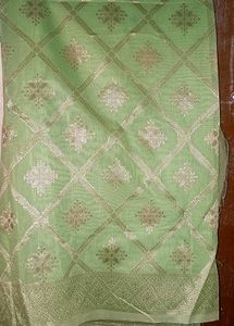 Pista Colour Saree With Attached Blouse Piece