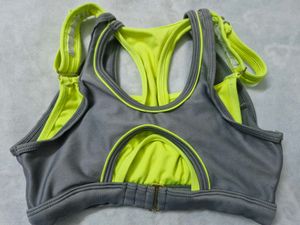 Athleta Gray &amp; Neon Yellow Sports Bra - M