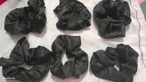 Black Satin Scrunchies - 6 Pack