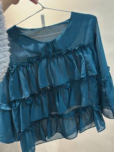 Blue Ruffled Detail Top