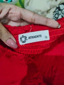 Atraenta Red Off-Shoulder Ruffle Top