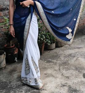Elegant Blue &amp; White Saree