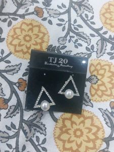Pearl & Rhinestone Triangle Earrings