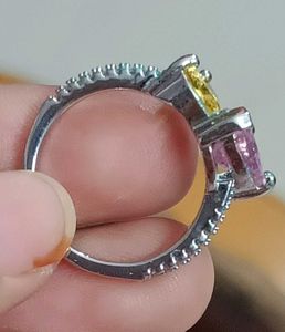 Real 925 Silver Pink &amp; Yellow Heart Ring