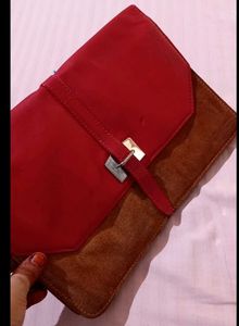 Red & Brown Leather Clutch