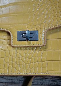 Yellow Croc Embossed Crossbody Bag