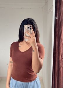 Ribbed Brown Top