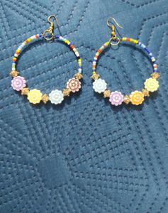 Boho Beaded Flower Hoop Earrings
