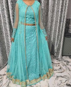 Aqua Blue Embroidered Lehenga Choli Set