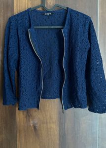 Navy Blue Lace Crop Top