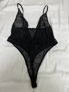Net Black Thong Bodysuit