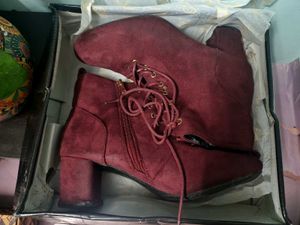 Burgundy Lace-Up Heeled Booties