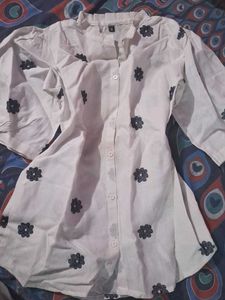 Floral White Button-Down Top