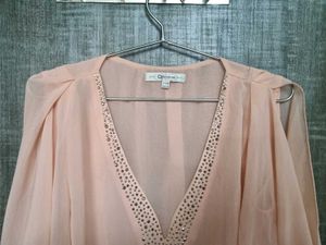 Peach-Pink Chiffon V-Neck Top