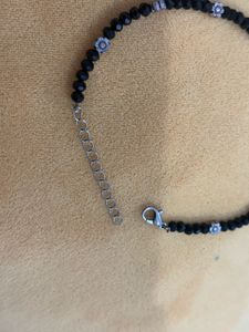 Elegant Black Beaded Anklet with Floral Charm