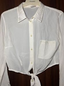 White Tie-Front Shirt