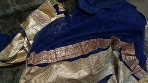 Elegant Navy Blue &amp; Gold Anarkali Dress