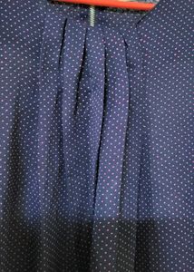 Navy Front Pleated Polka Dot Top